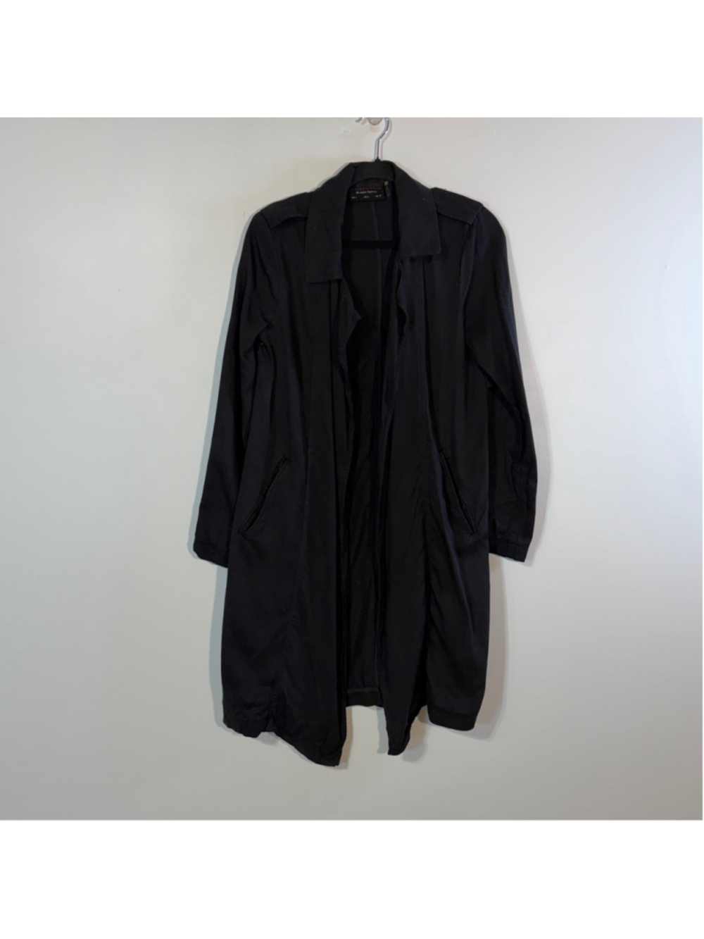 Dress Forum Tencel Trench Coat Jacket Women’s Small Black Open Front Pockets - Picture 3 of 14